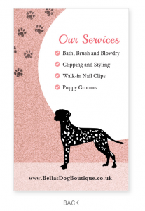 Business Card - Bellas Dog Boutique - Back