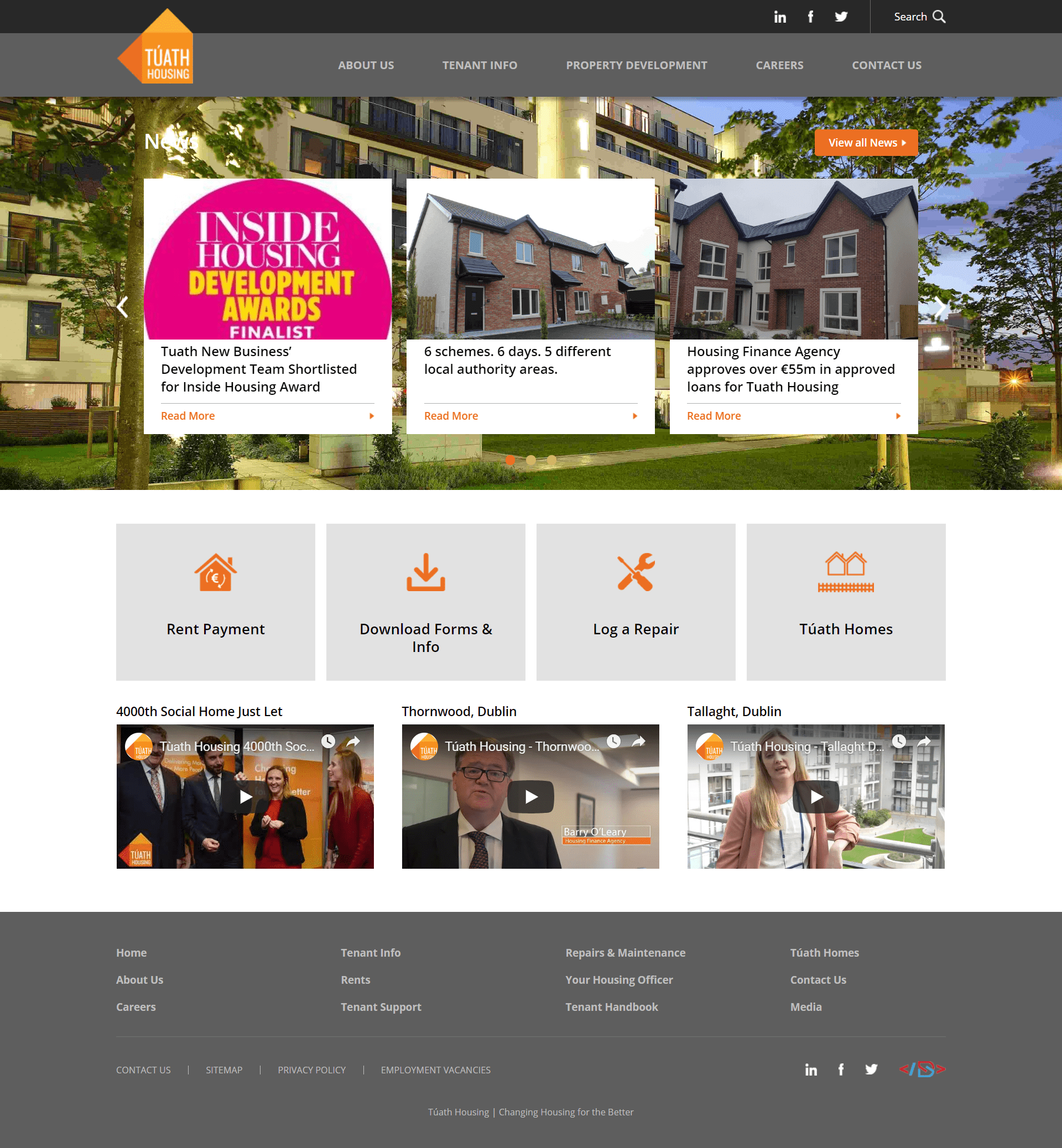 World Class Web Design - Tuath Housing New Homepage