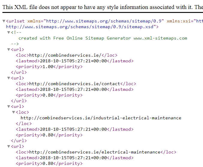 .xml sitemap on www.CombinedServices.ie